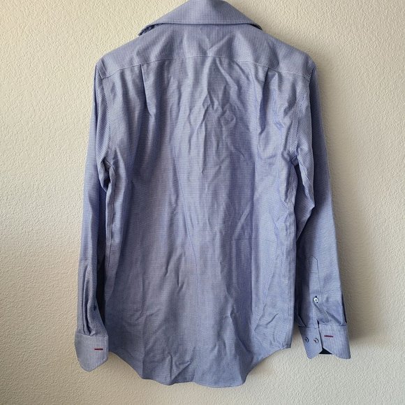 Lorenzo Uomo Blue White Button Up Dress Shirt Long Sleeze Men's Size 32-33 - Picture 5 of 8